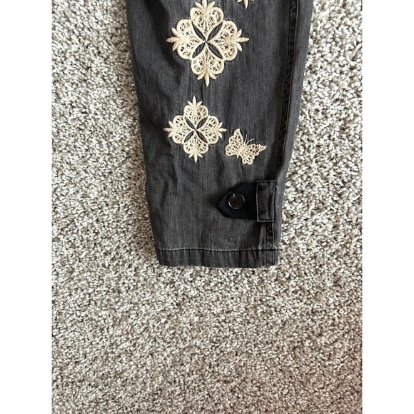 Johnny Was Women Sz Small Embroidered Floral Cotton Jade Black Pants Tie Waist - Picture 7 of 12